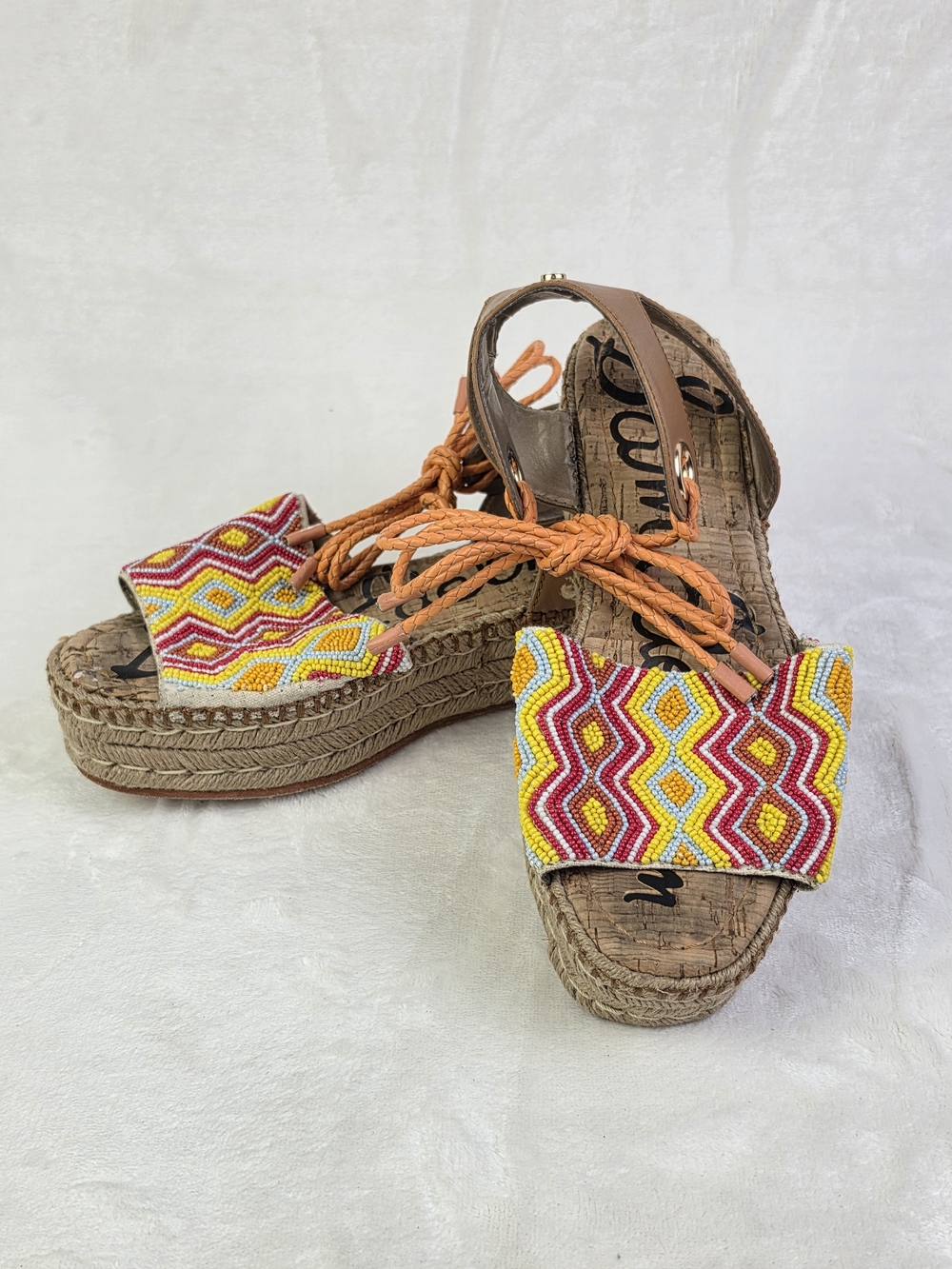 Sam‎ Edelman Nera Beaded Platform Espadrille Sadals Womens 8 Yellow Red